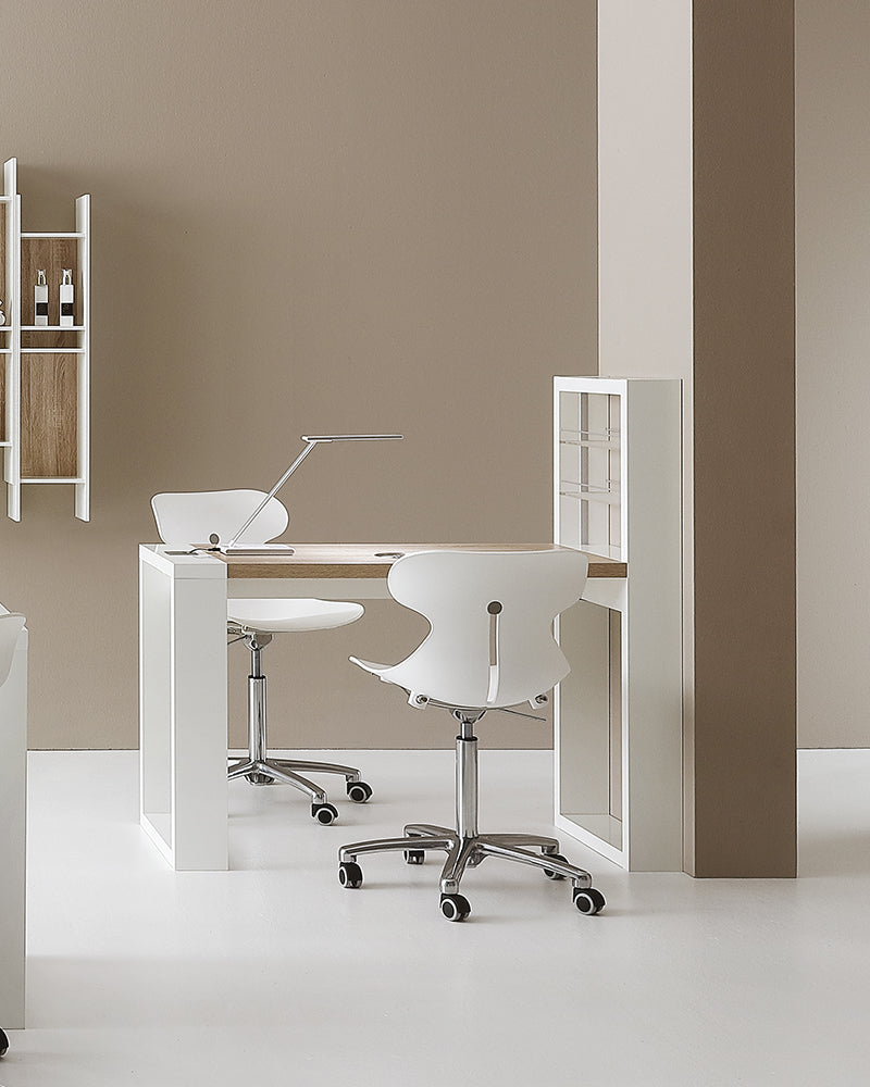 Living - White manicure table with LED light - Built-in shelf - With suction